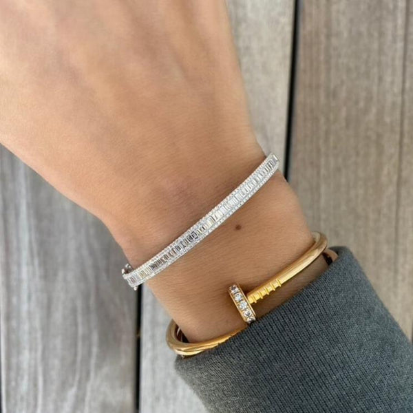 Pave Edge Diamond Baguette Bangle