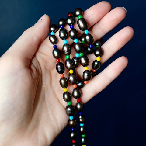 Black Baroque Pearl Rope Necklace