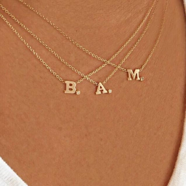 Letter Necklace with Single Diamond Bezel