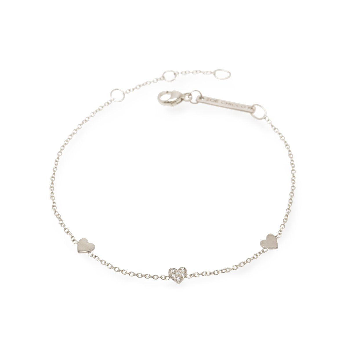 Three Itty Bitty Hearts Bracelet with One Pave