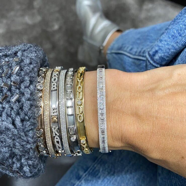 Pave Edge Diamond Baguette Bangle