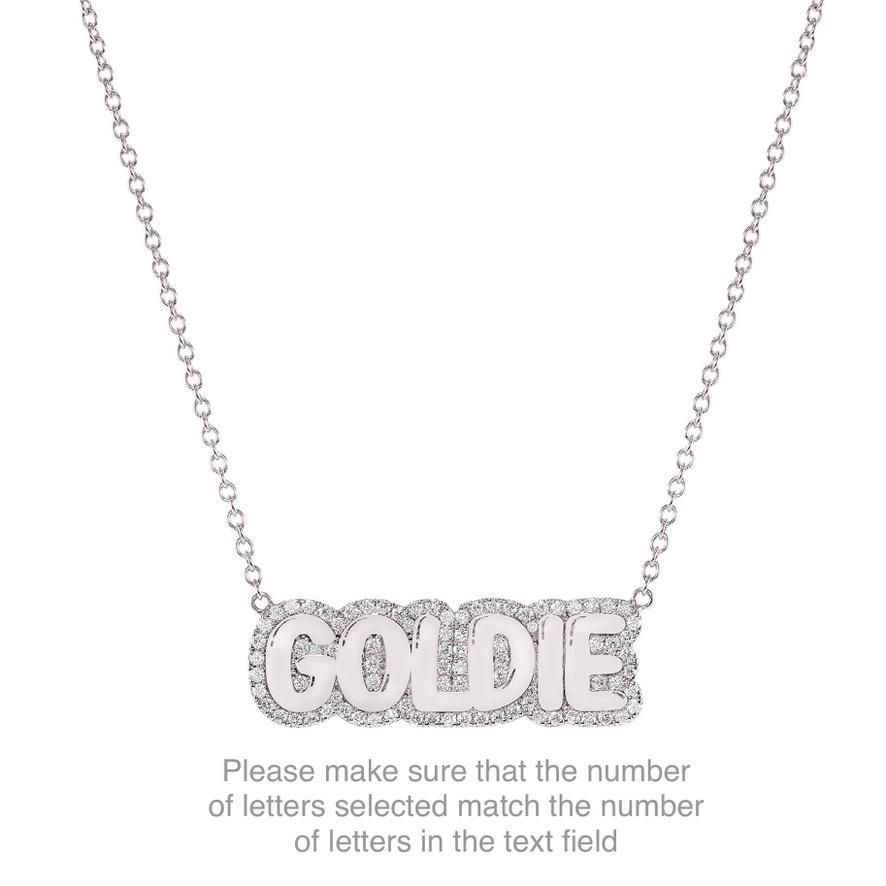 Bubble Gold Name with Pave Outline Necklace