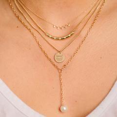 Small Oval Link Lariat with Pearl Drop