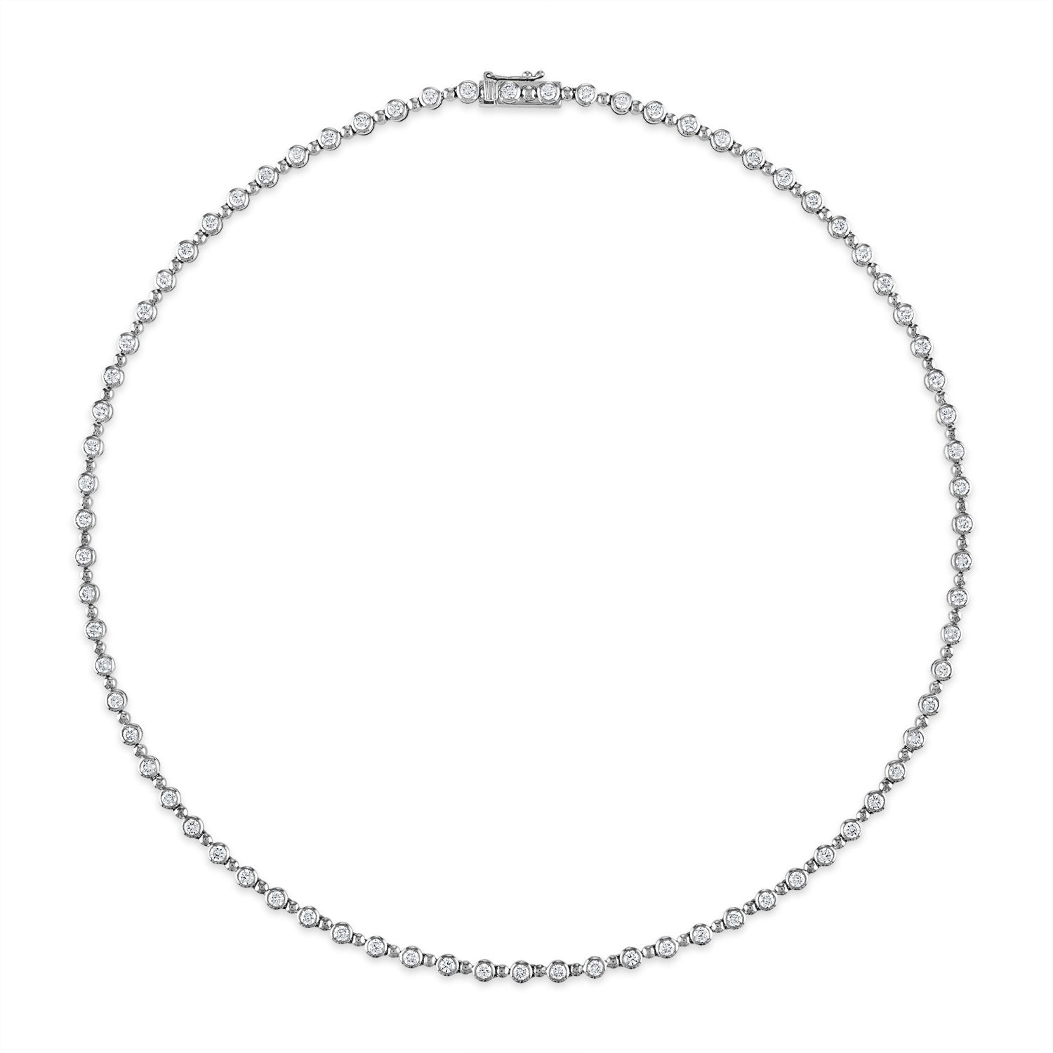 Alternating Diamond and Gold Bead Bezel Tennis Necklace