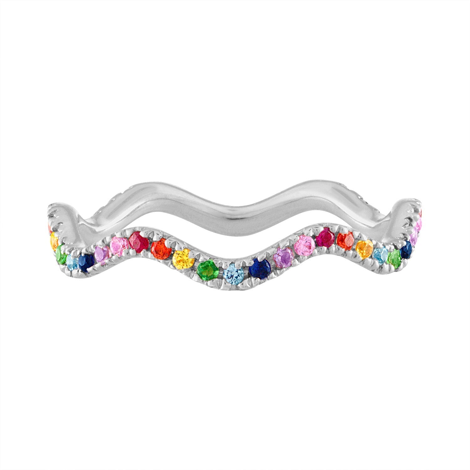 Rainbow Wavy Stack Band in White Gold