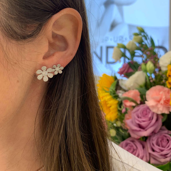 Large Pave Flower Stud
