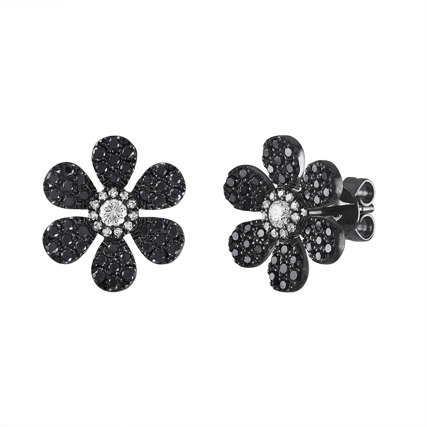 Black Diamond Large Pave Flower Stud