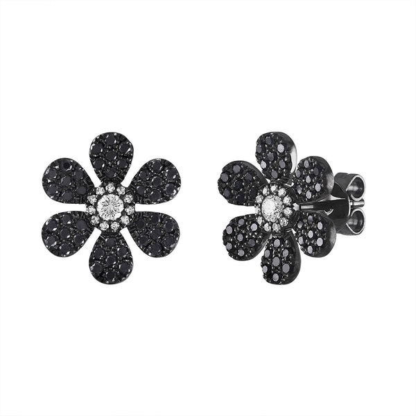Black Diamond Large Pave Flower Stud