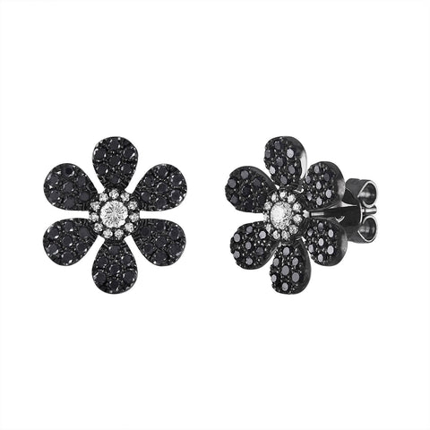 Black Diamond Large Pave Flower Stud