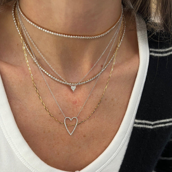 Mini Pave Heart Elongated Necklace