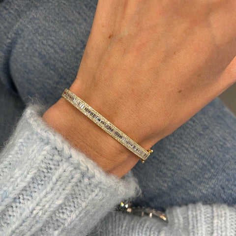 Pave Edge Diamond Baguette Bangle
