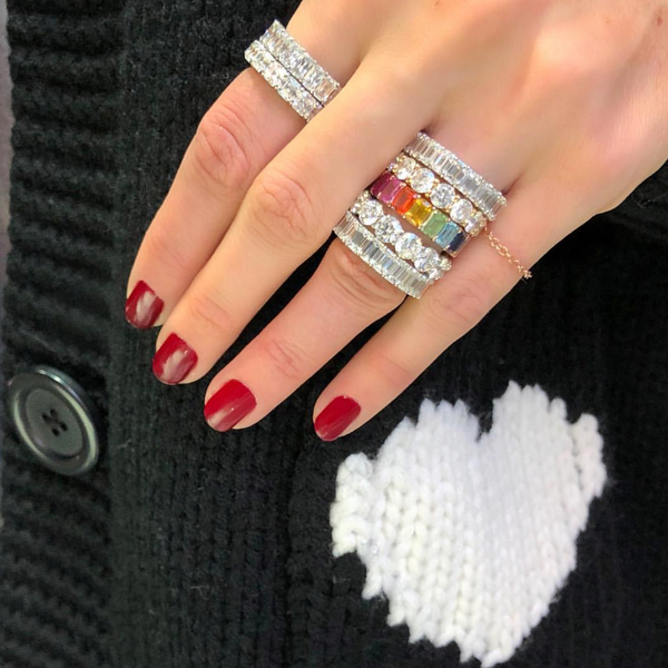Custom Emerald Cut Rainbow Eternity Band