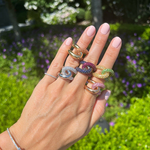 Gold and Gemstone Intertwin Ring