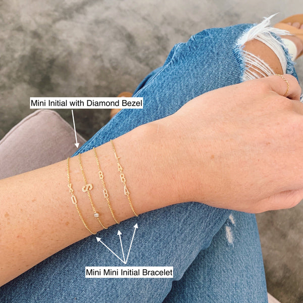 Mini Initial Bracelet with Diamond Bezel