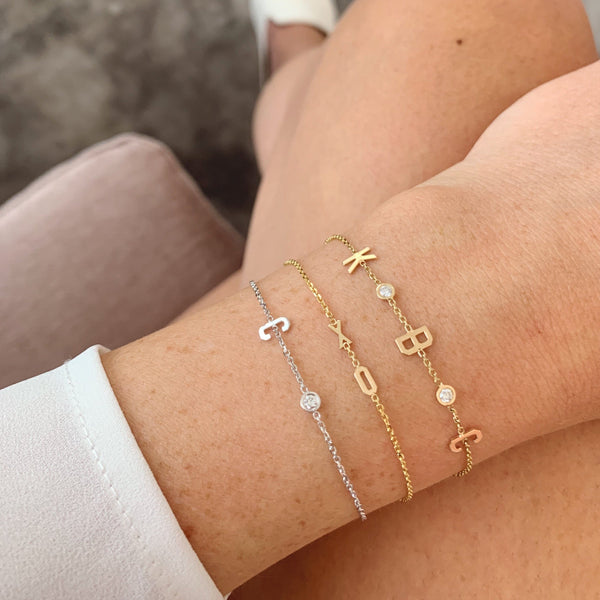 Mini Initial Bracelet with Diamond Bezel