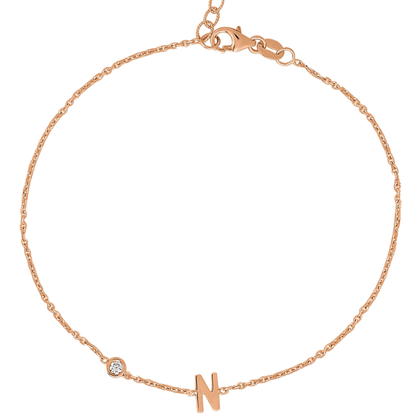 Mini Initial Bracelet with Diamond Bezel