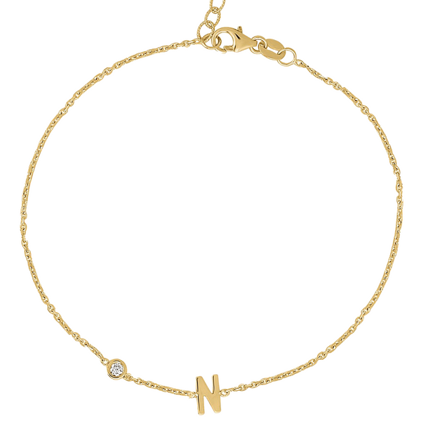 Mini Initial Bracelet with Diamond Bezel