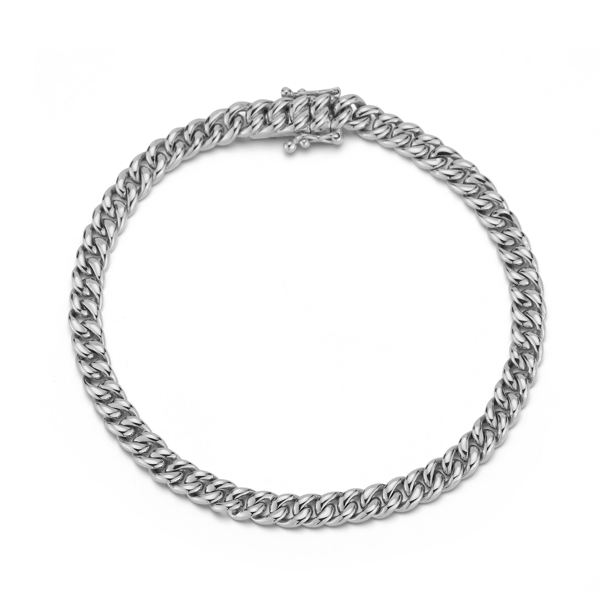 Mini Solid Gold Cuban Link Bracelet in White Gold