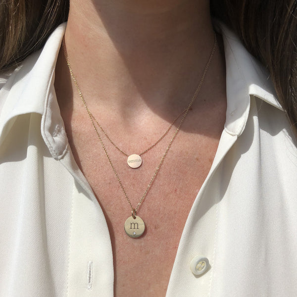 Gold Disc with Single Diamond and Initial