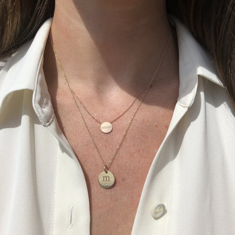 Gold Disc with Single Diamond and Initial