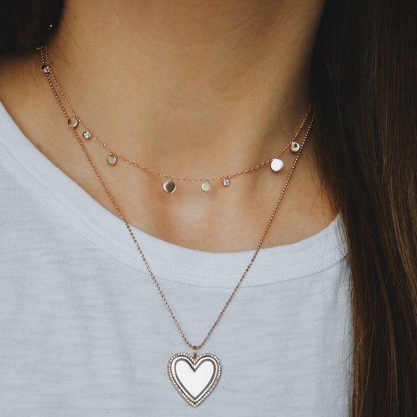 Diamond and Enamel Heart Necklace