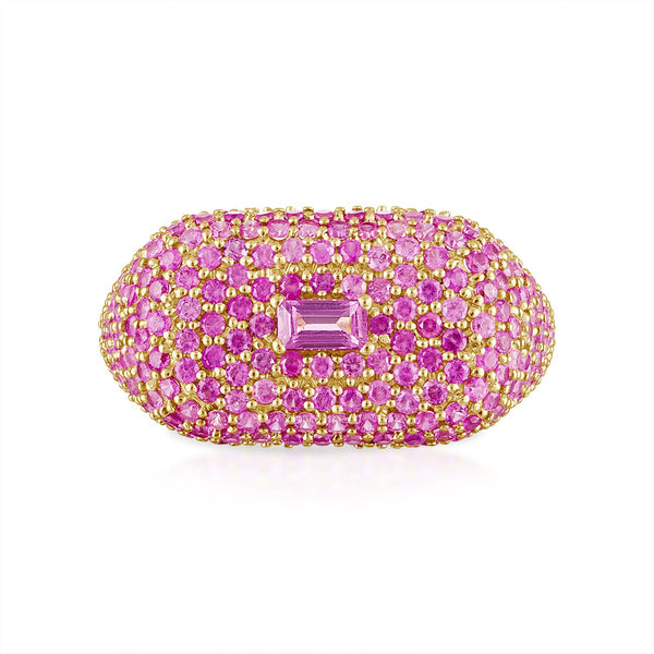 Pink Sapphire Domed Signet Ring in Yellow Gold