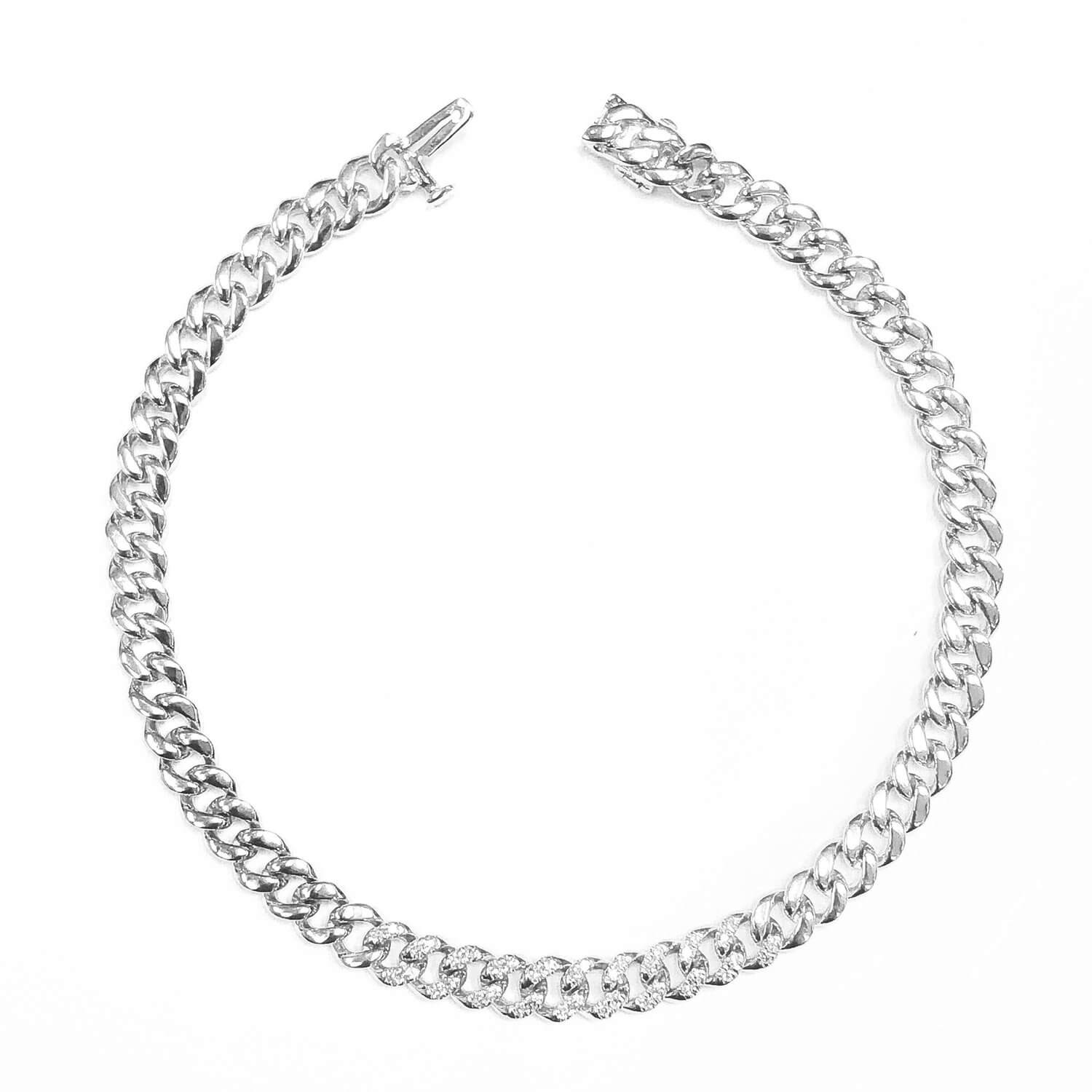 Men's Partial Diamond Flat Link Bracelet
