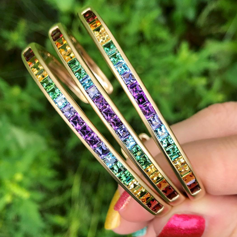 Oval Cirque Cuff with Rainbow Squares