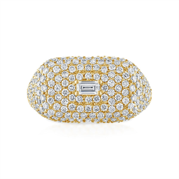 White Diamond Domed Signet Ring in Yellow Gold