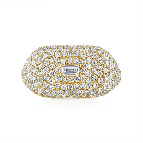 White Diamond Domed Signet Ring in Yellow Gold