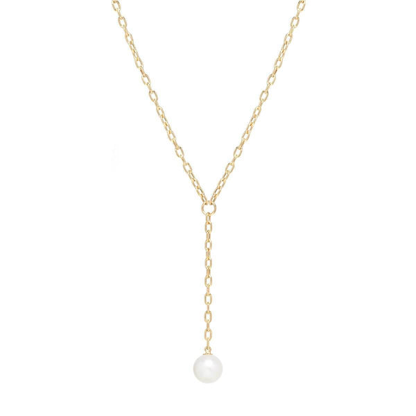 Small Oval Link Lariat with Pearl Drop