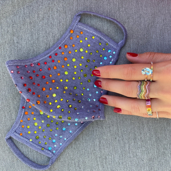 Rainbow Crystal Embellished Gray Mask