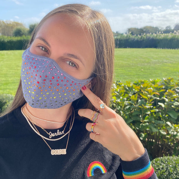 Rainbow Crystal Embellished Gray Mask