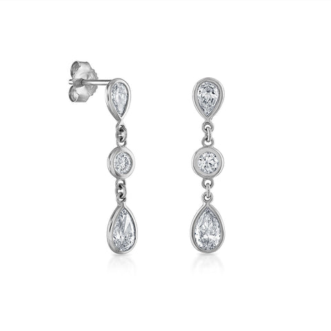 Pear and Round Bezel Drop Earring