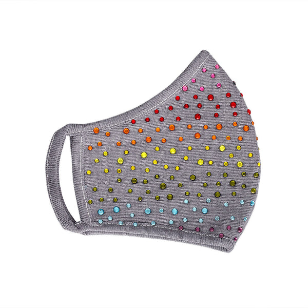 Rainbow Crystal Embellished Gray Mask