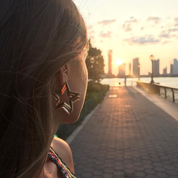 Gold and Diamond Star Earrings