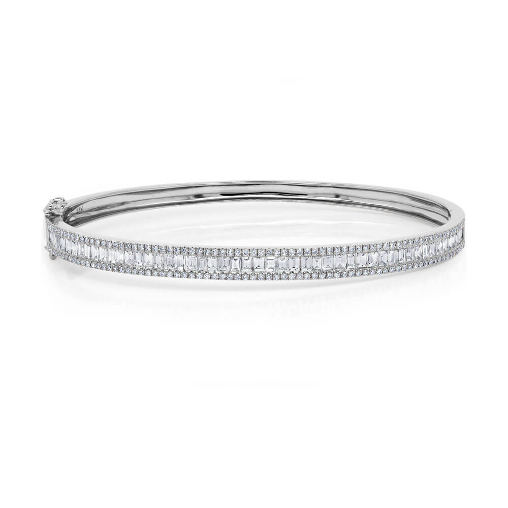 Pave Edge Diamond Baguette Bangle