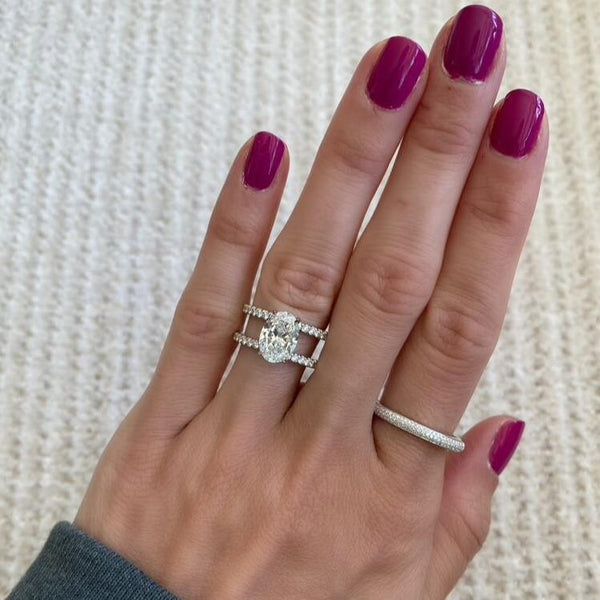 2.09 Carat Oval Cut Engagement Ring with Double Diamond Pavé