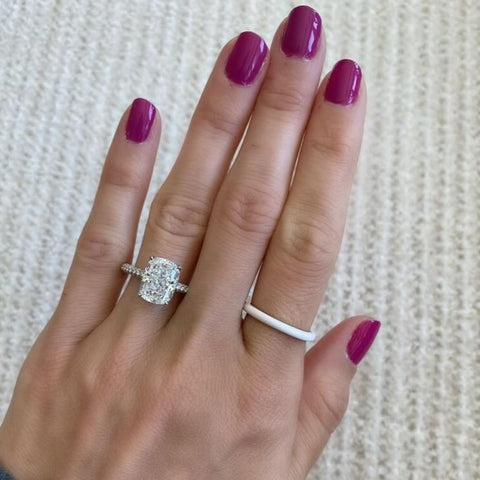 4.07 Carat Cushion Cut Engagement Ring with Three Sided Diamond Pavé