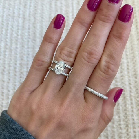 2.09 Carat Oval Cut Engagement Ring with Double Diamond Pavé