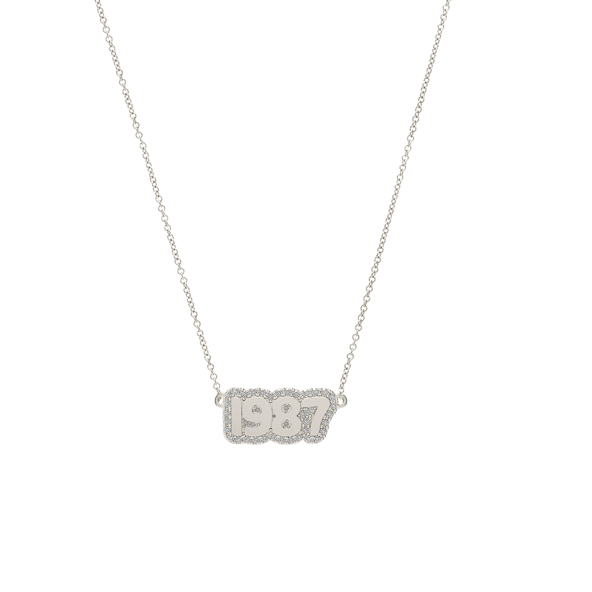 Extra Small Bubble Numbers with Pave Outline Necklace
