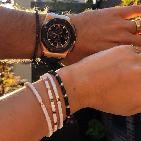 Women's Matte Black Ceramic Dado Bracelet with Five Diamonds