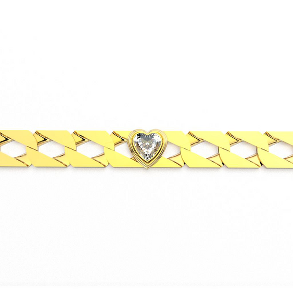 Heart Yellow Gold Cuban Link Bracelet