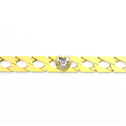 Heart Yellow Gold Cuban Link Bracelet