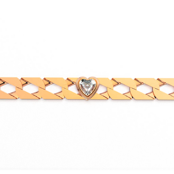 Heart Rose Gold Cuban Link Bracelet
