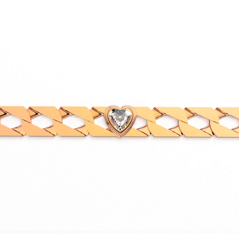Heart Rose Gold Cuban Link Bracelet