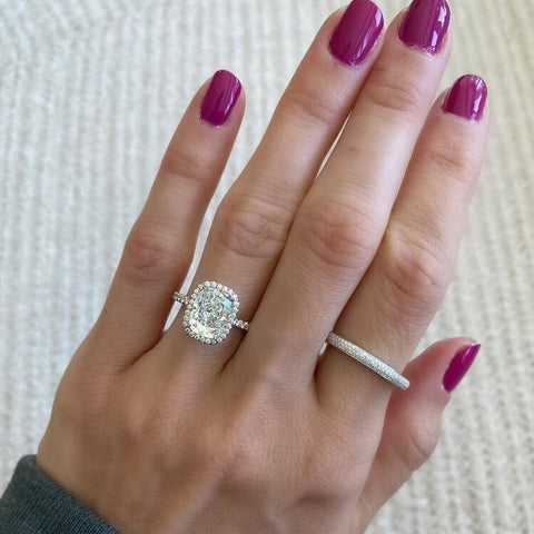3.01 Carat Cushion Cut Engagement Ring with Pavé Halo