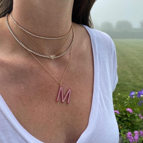Enamel and Diamond Initial Charm
