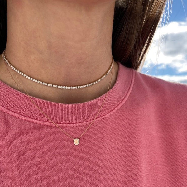 Extra Small Bubble Name with Pave Outline Necklace