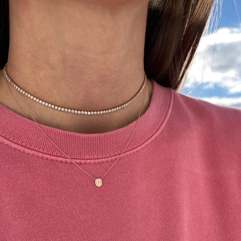 Extra Small Bubble Name with Pave Outline Necklace